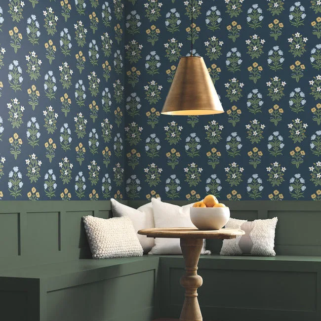 Rifle Paper Co. Mughal Rose - Blue & Purple Wallpaper | Buy Online Rifle Paper Co. Mughal Rose wallpaper, color Blue & Purple, SKU RP7351