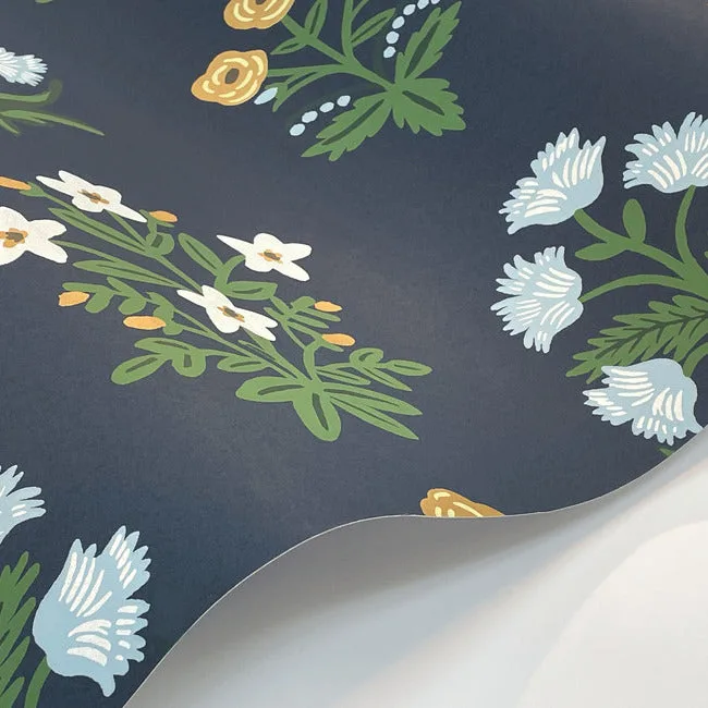 Rifle Paper Co. Mughal Rose - Blue & Purple Wallpaper | Buy Online Rifle Paper Co. Mughal Rose wallpaper, color Blue & Purple, SKU RP7351