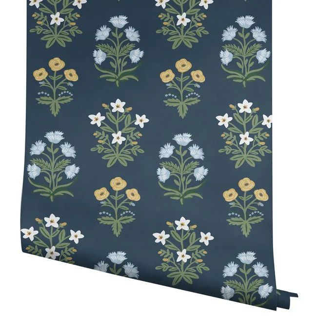Rifle Paper Co. Mughal Rose - Blue & Purple Wallpaper | Buy Online Rifle Paper Co. Mughal Rose wallpaper, color Blue & Purple, SKU RP7351