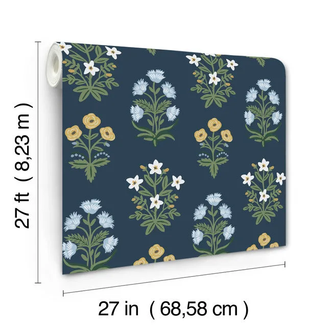 Rifle Paper Co. Mughal Rose - Blue & Purple Wallpaper | Buy Online Rifle Paper Co. Mughal Rose wallpaper, color Blue & Purple, SKU RP7351