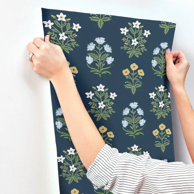 Rifle Paper Co. Mughal Rose - Blue & Purple Wallpaper | Buy Online Rifle Paper Co. Mughal Rose wallpaper, color Blue & Purple, SKU RP7351