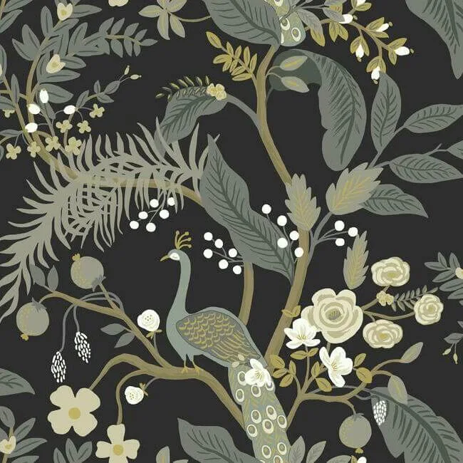 Rifle Paper Co. Peacock wallpaper, color Black, SKU RI5170