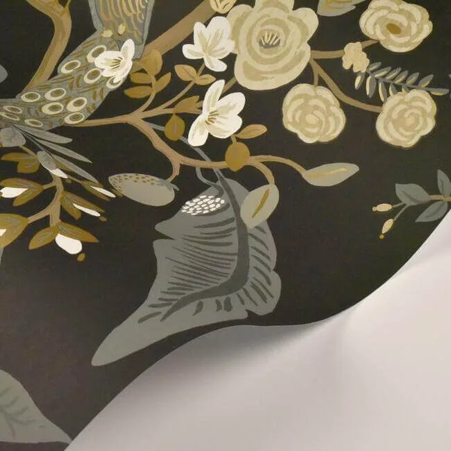 Rifle Paper Co. Peacock - Black Wallpaper | Buy Online Rifle Paper Co. Peacock wallpaper, color Black, SKU RI5170
