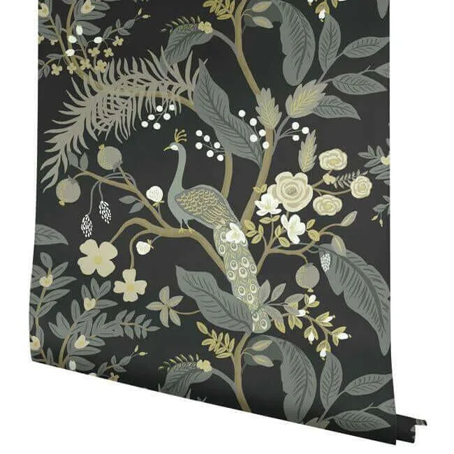 Rifle Paper Co. Peacock - Black Wallpaper | Buy Online Rifle Paper Co. Peacock wallpaper, color Black, SKU RI5170