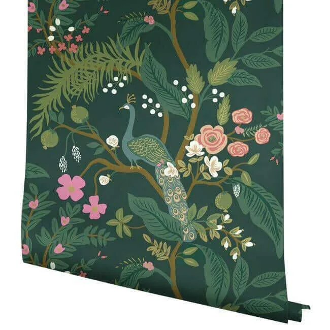 Rifle Paper Co. Peacock - Emerald Wallpaper | Buy Online Rifle Paper Co. Peacock wallpaper, color Emerald, SKU RI5168