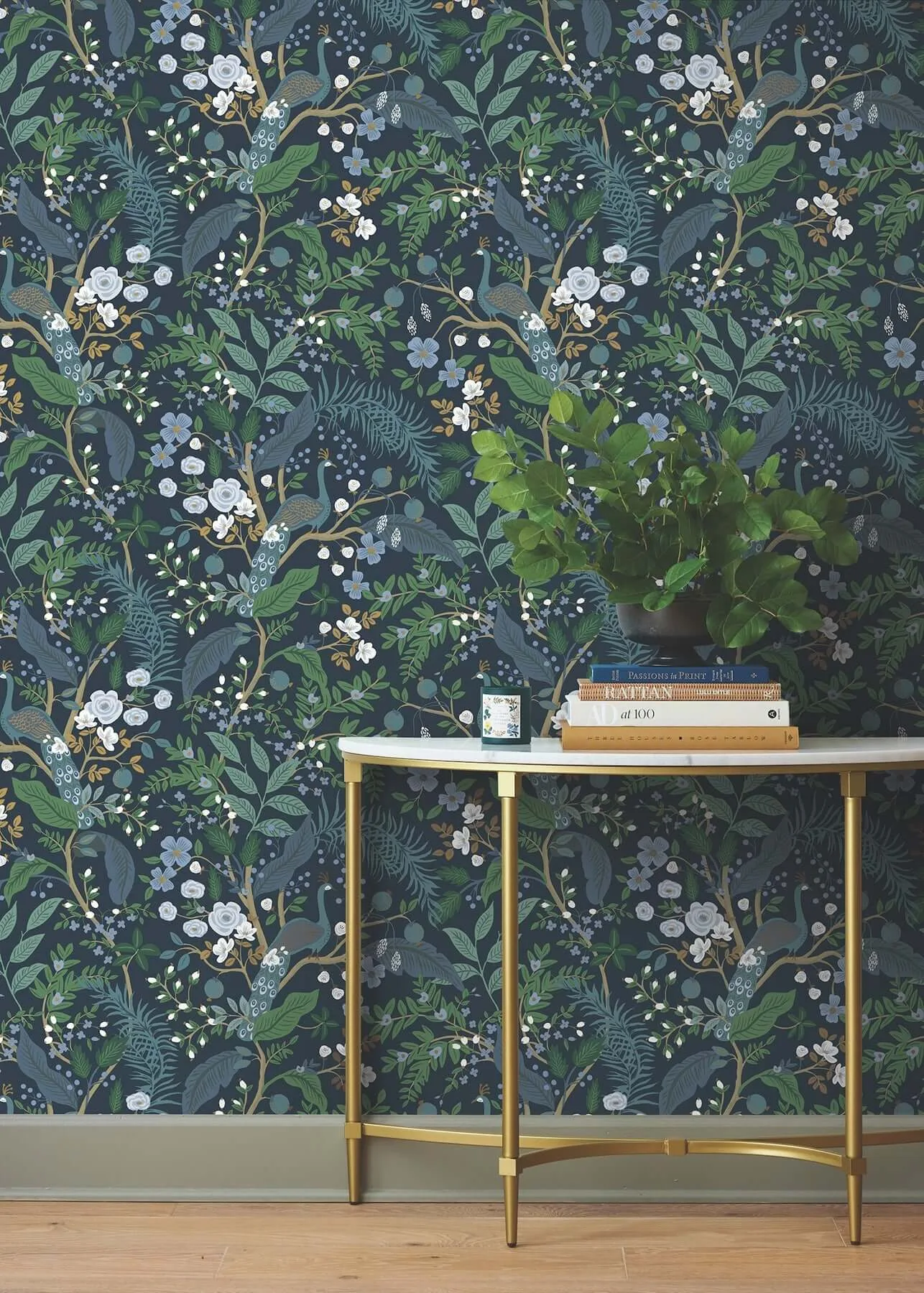 Rifle Paper Co. Peacock Garden wallpaper, color Navy, SKU PSW1536RL