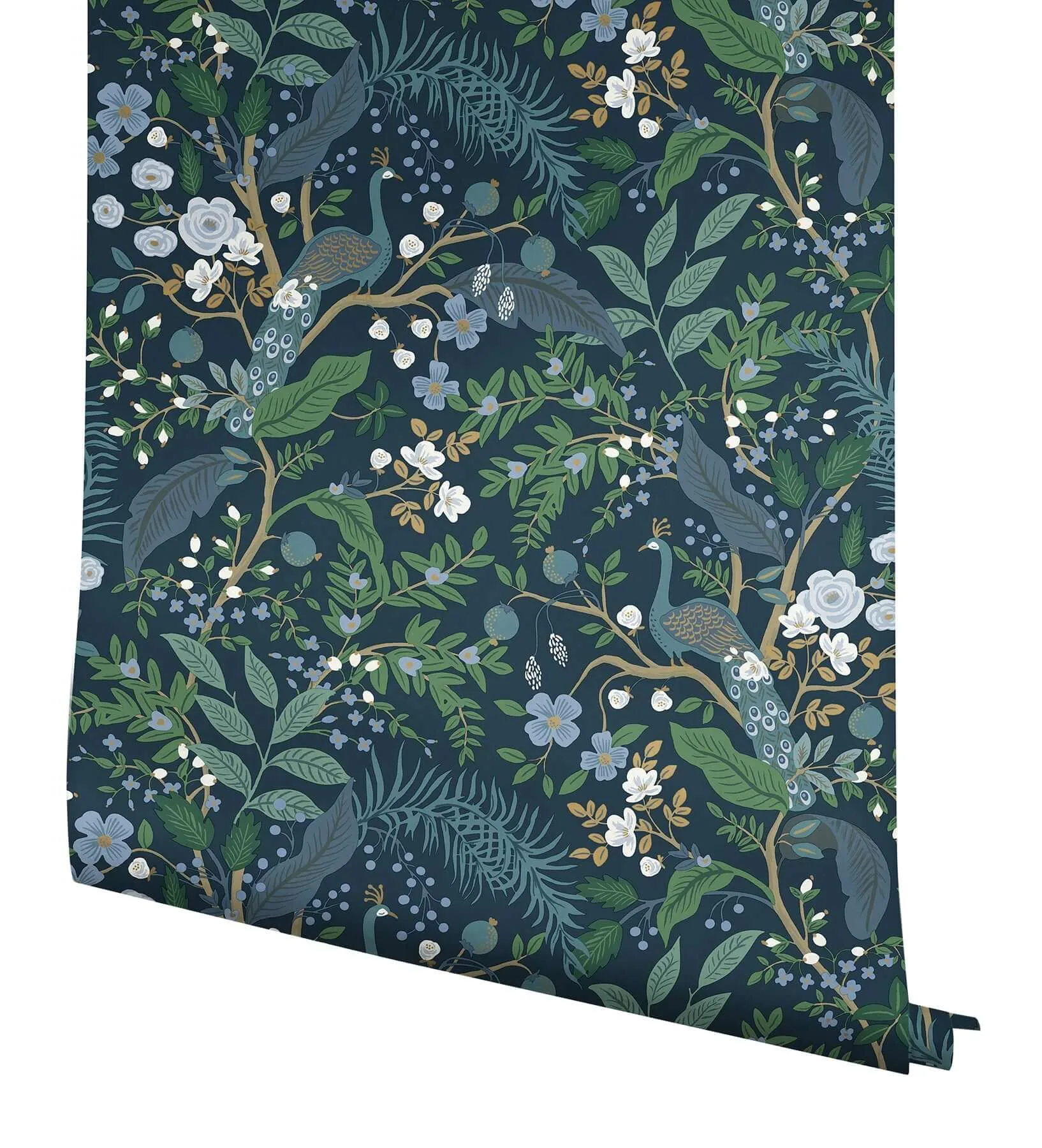 Rifle Paper Co. Peacock Garden - Navy Wallpaper | Buy Online Rifle Paper Co. Peacock Garden wallpaper, color Navy, SKU PSW1536RL