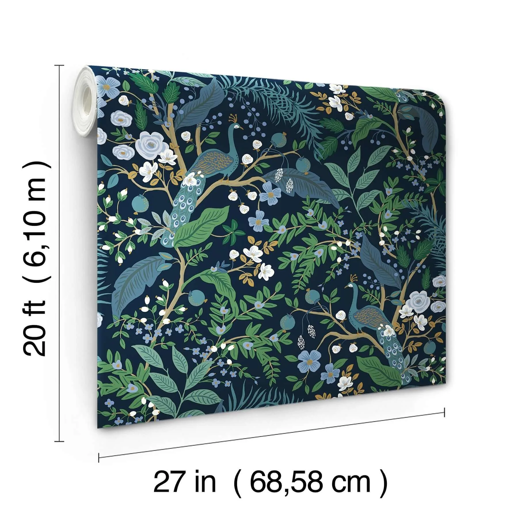 Rifle Paper Co. Peacock Garden - Navy Wallpaper | Buy Online Rifle Paper Co. Peacock Garden wallpaper, color Navy, SKU PSW1536RL