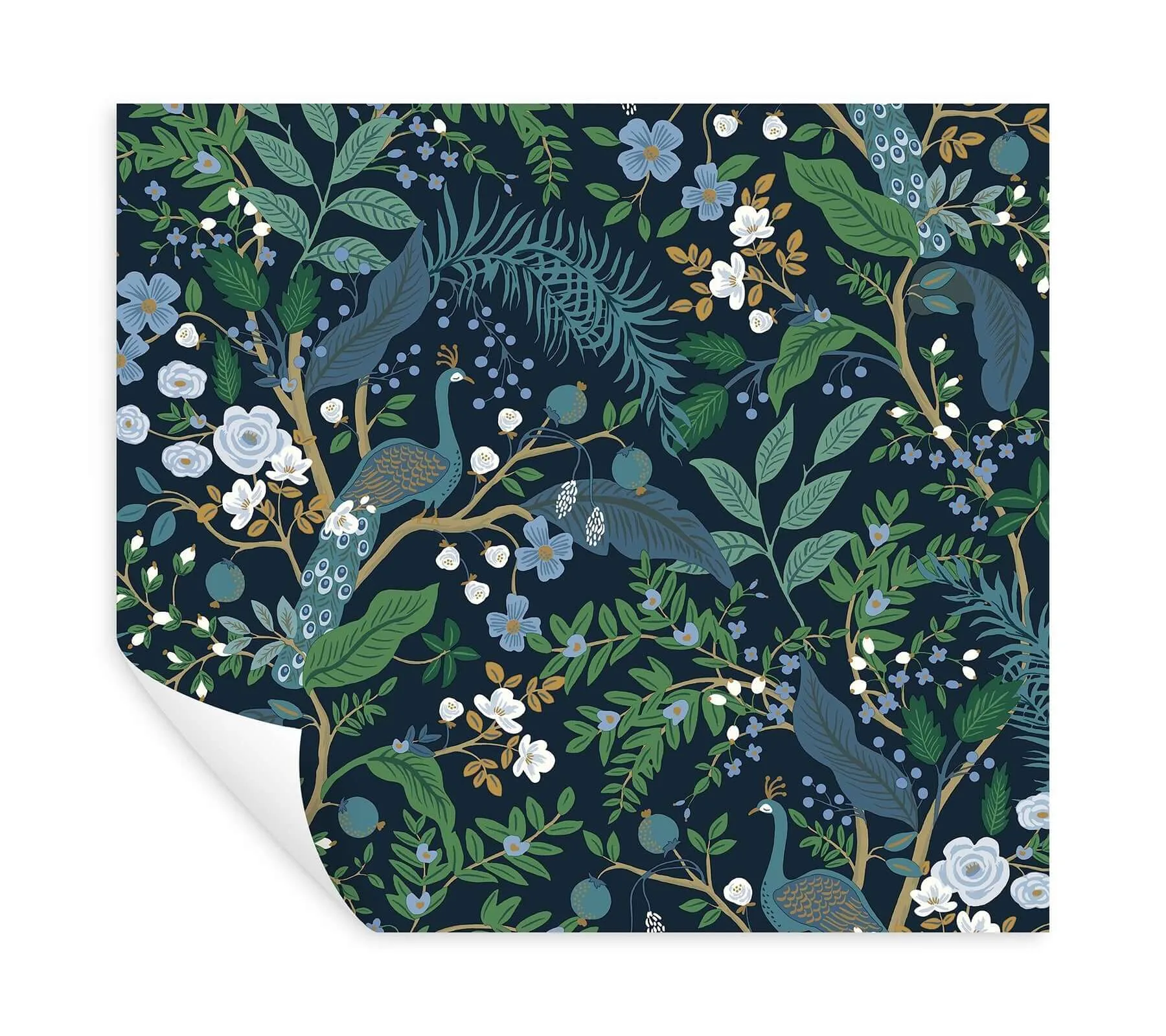 Rifle Paper Co. Peacock Garden - Navy Wallpaper | Buy Online Rifle Paper Co. Peacock Garden wallpaper, color Navy, SKU PSW1536RL