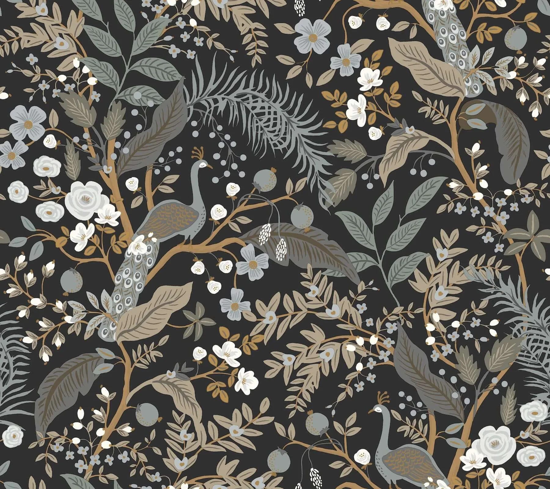 Rifle Paper Co. Peacock Garden wallpaper, color Black, SKU PSW1537RL