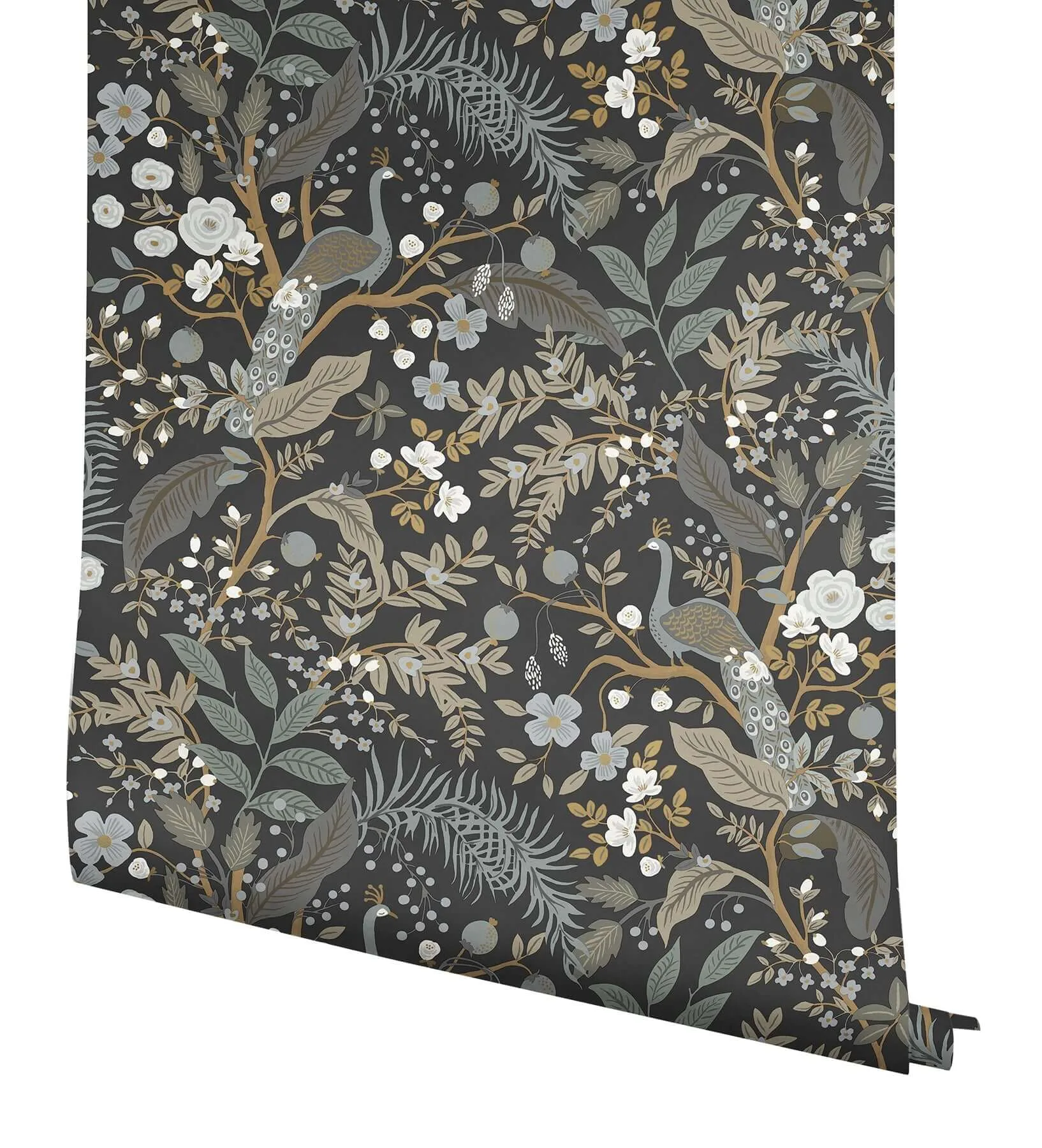 Rifle Paper Co. Peacock Garden - Black Wallpaper | Buy Online Rifle Paper Co. Peacock Garden wallpaper, color Black, SKU PSW1537RL