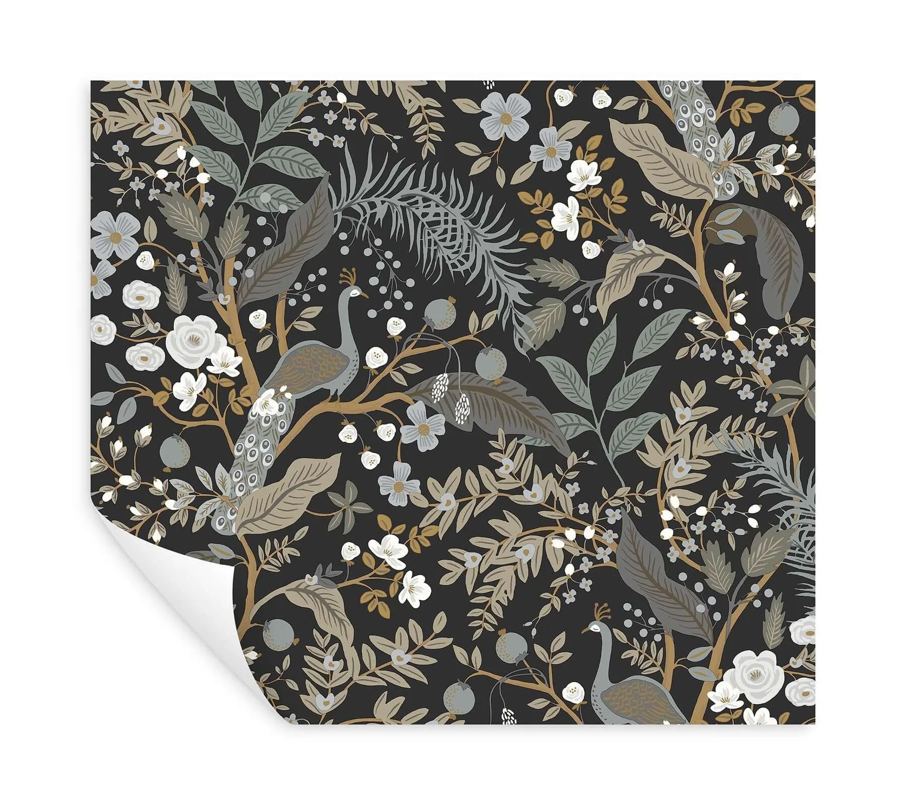 Rifle Paper Co. Peacock Garden - Black Wallpaper | Buy Online Rifle Paper Co. Peacock Garden wallpaper, color Black, SKU PSW1537RL
