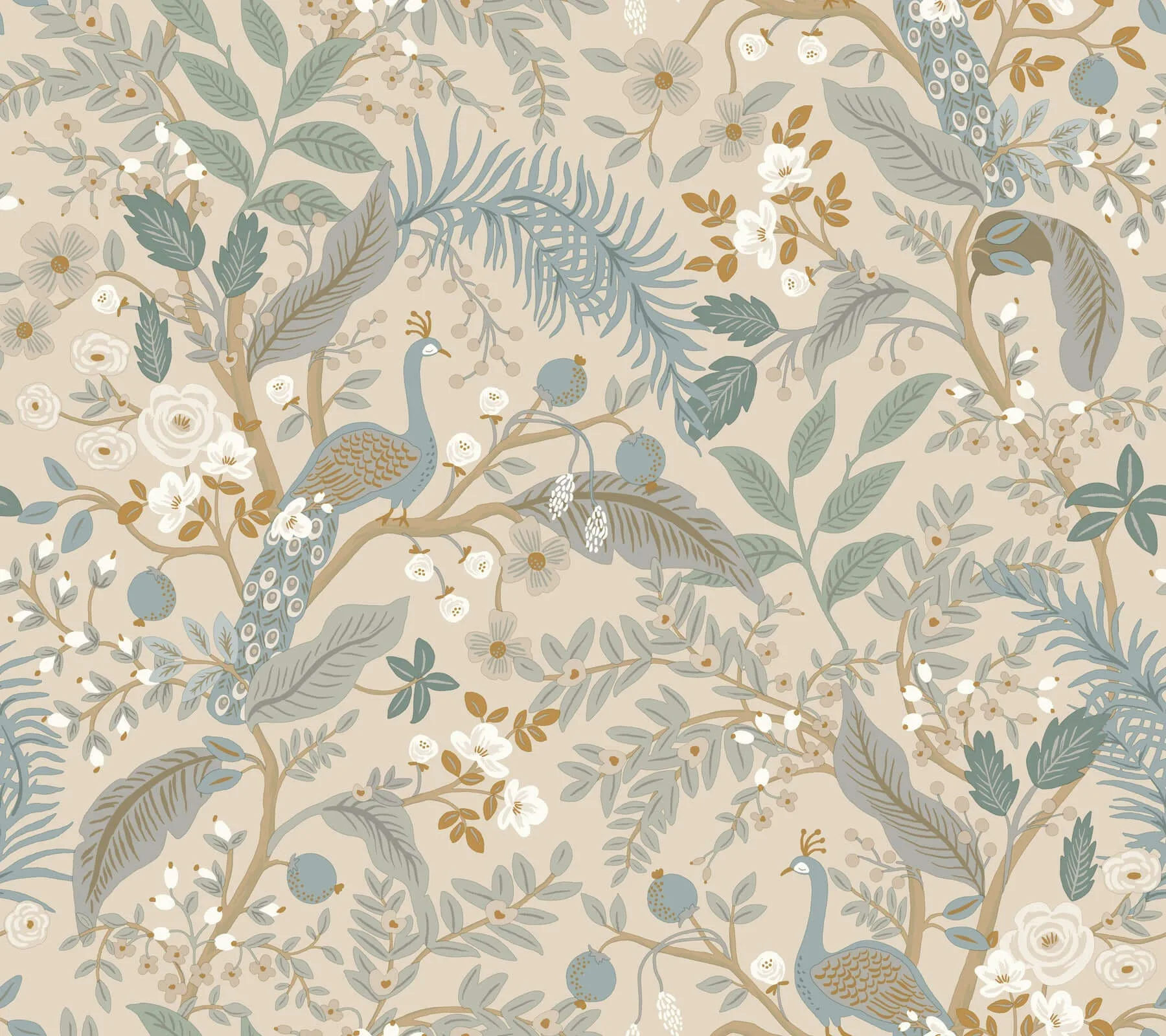 Rifle Paper Co. Peacock Garden wallpaper, color Linen, SKU PSW1538RL