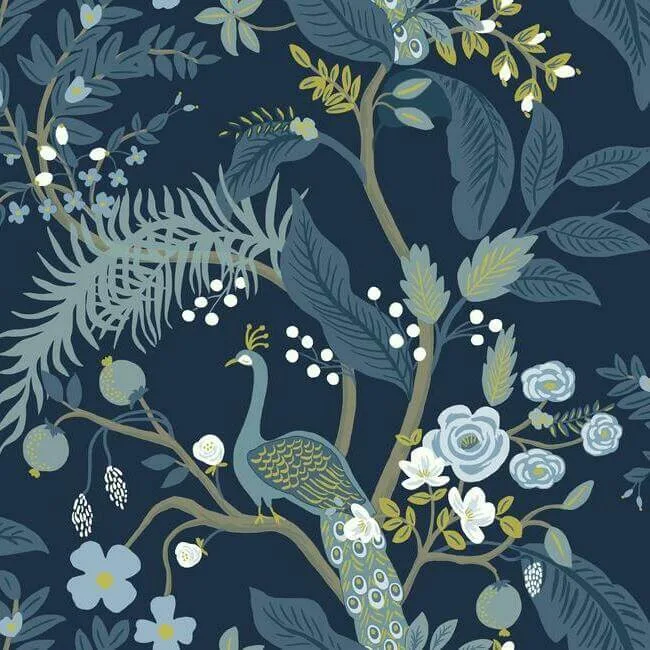 Rifle Paper Co. Peacock wallpaper, color Navy, SKU RI5172