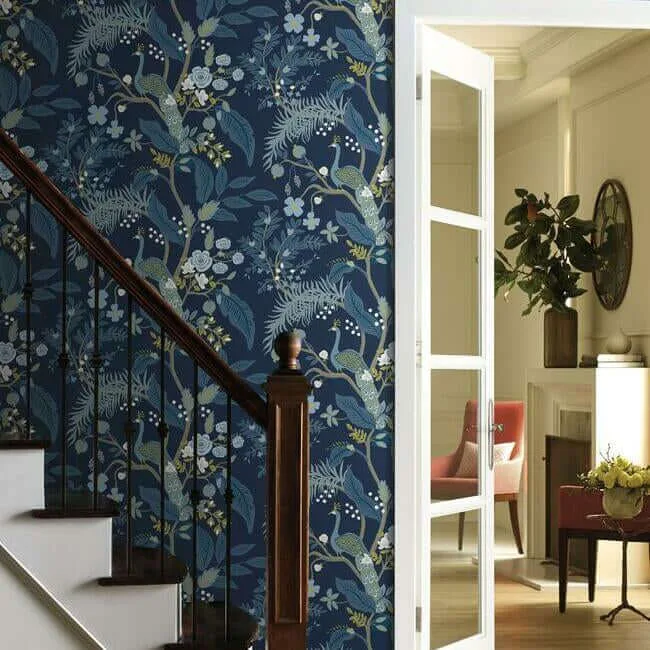 Rifle Paper Co. Peacock wallpaper, color Navy, SKU RI5172