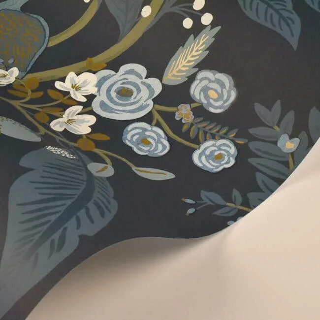 Rifle Paper Co. Peacock - Navy Wallpaper | Buy Online Rifle Paper Co. Peacock wallpaper, color Navy, SKU RI5172