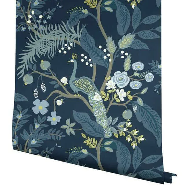 Rifle Paper Co. Peacock - Navy Wallpaper | Buy Online Rifle Paper Co. Peacock wallpaper, color Navy, SKU RI5172