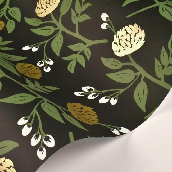 Rifle Paper Co. Peonies - Black & Gold Wallpaper | Buy Online Rifle Paper Co. Peonies wallpaper, color Black & Gold, SKU RI5151