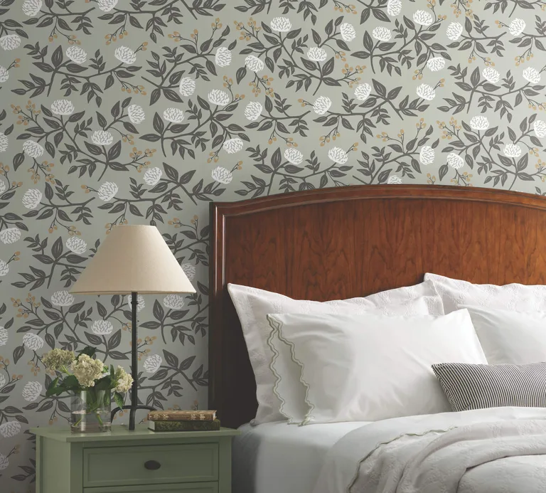Rifle Paper Co. Peonies wallpaper, color Grey, SKU PSW1688RL