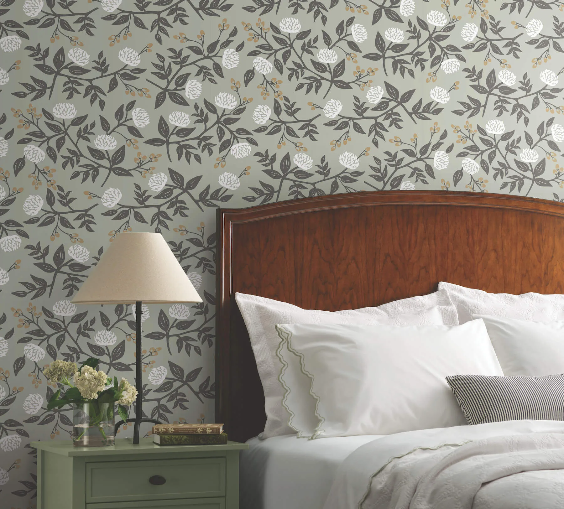 Rifle Paper Co. Peonies wallpaper, color Grey, SKU PSW1688RL