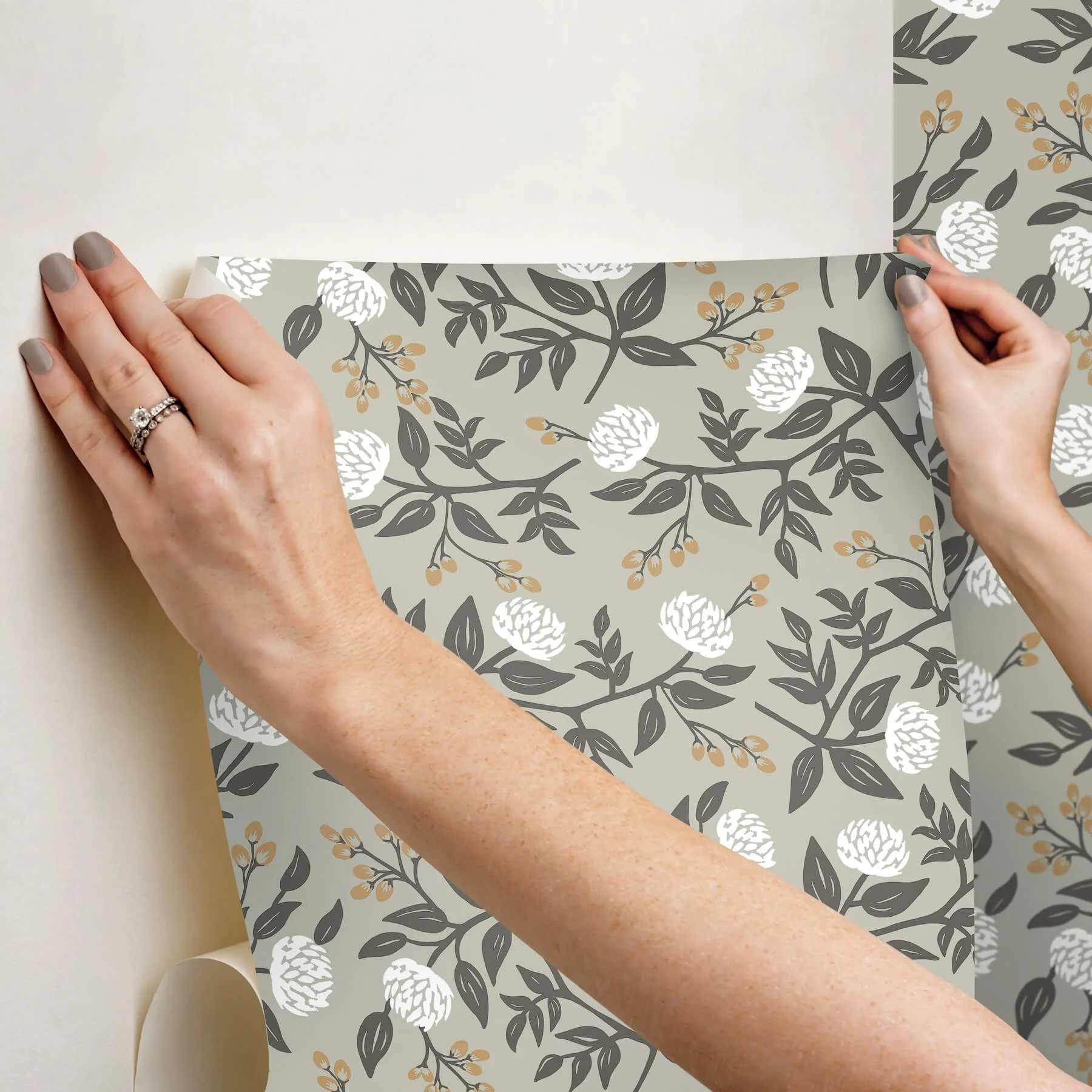 Rifle Paper Co. Peonies - Grey Wallpaper | Buy Online Rifle Paper Co. Peonies wallpaper, color Grey, SKU PSW1688RL
