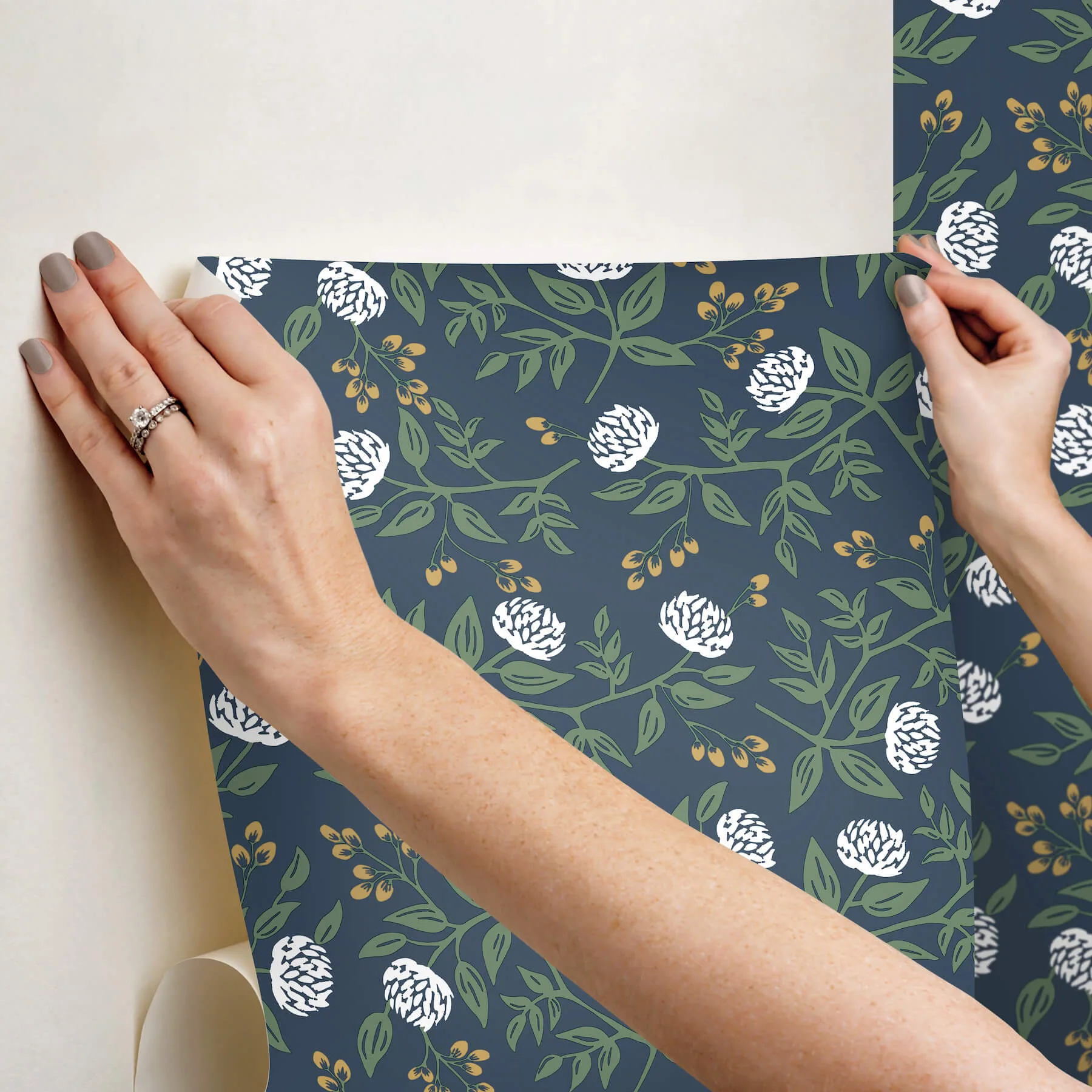Rifle Paper Co. Peonies - Navy Wallpaper | Buy Online Rifle Paper Co. Peonies wallpaper, color Navy, SKU PSW1687RL