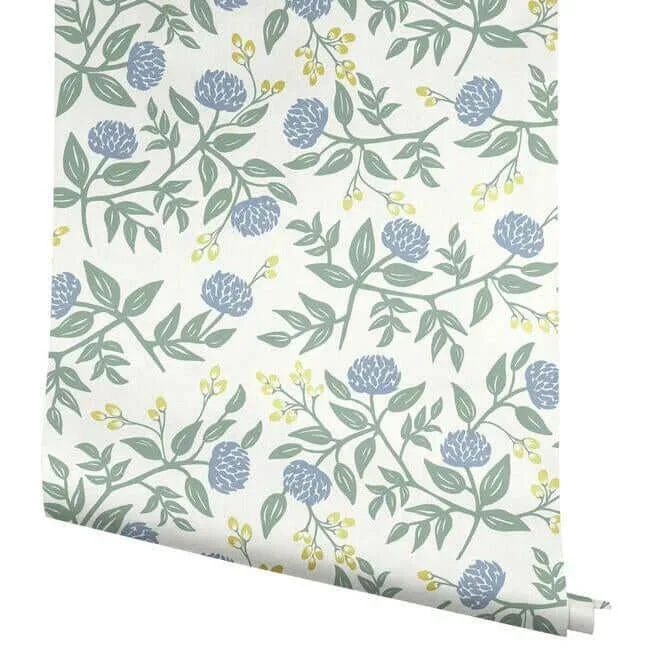 Rifle Paper Co. Peonies - Periwinkle & Sage Wallpaper | Buy Online Rifle Paper Co. Peonies wallpaper, color Periwinkle & Sage, SKU RI5148