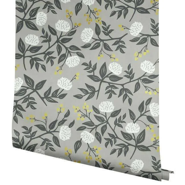 Rifle Paper Co. Peonies - Grey Wallpaper | Buy Online Rifle Paper Co. Peonies wallpaper, color Grey, SKU RI5152