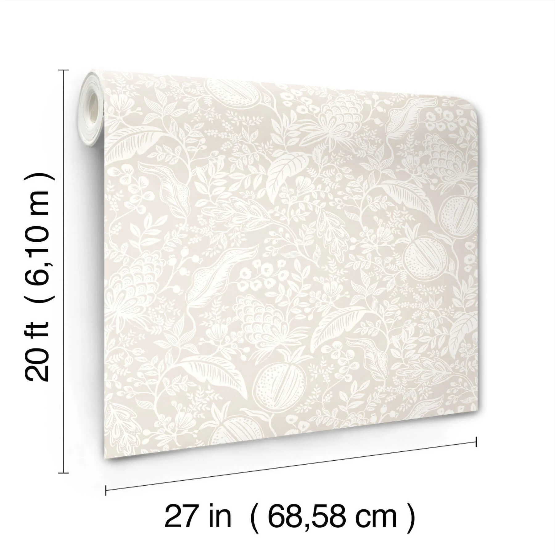 Rifle Paper Co. Pomegranate - Beige & White Wallpaper | Buy Online Rifle Paper Co. Pomegranate wallpaper, color Beige & White, SKU PSW1629RL