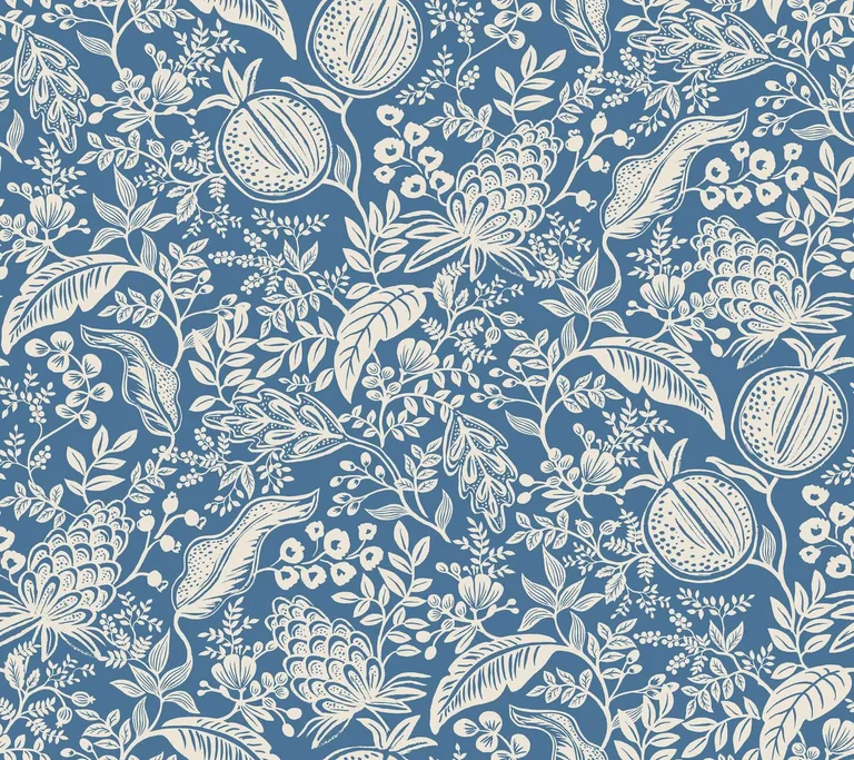 Rifle Paper Co. Pomegranate wallpaper, color Blue & Ivory, SKU PSW1631RL