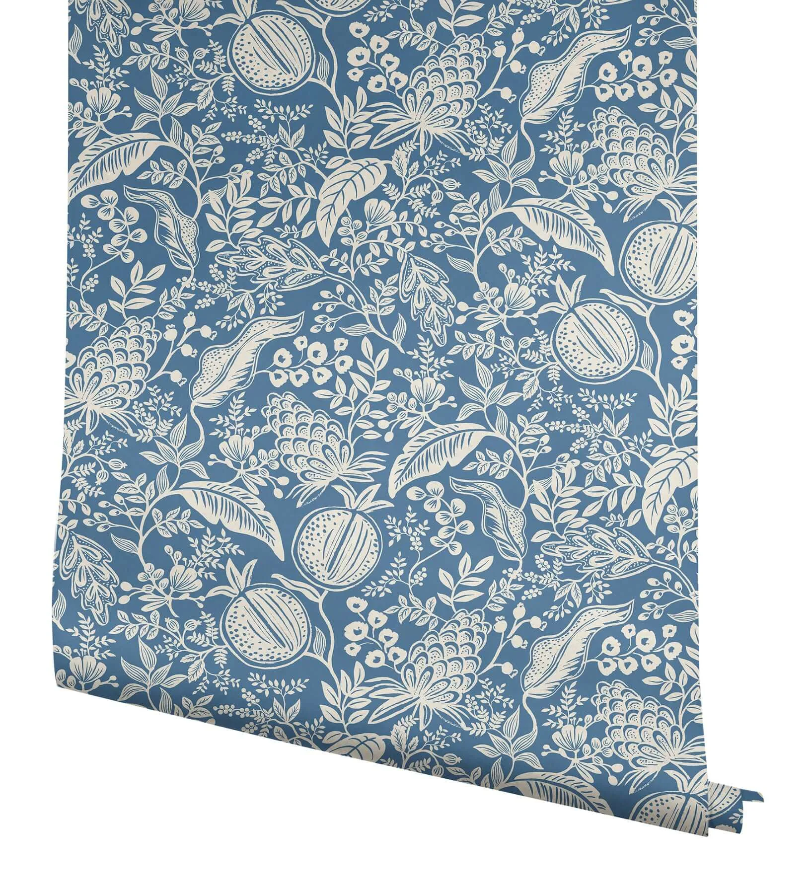 Rifle Paper Co. Pomegranate - Blue & Ivory Wallpaper | Buy Online Rifle Paper Co. Pomegranate wallpaper, color Blue & Ivory, SKU PSW1631RL