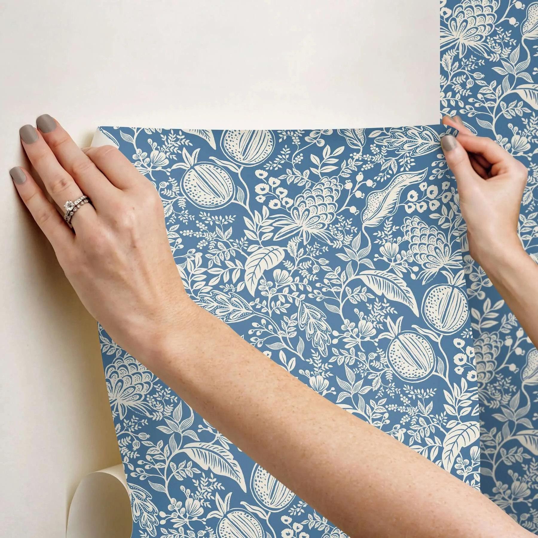 Rifle Paper Co. Pomegranate - Blue & Ivory Wallpaper | Buy Online Rifle Paper Co. Pomegranate wallpaper, color Blue & Ivory, SKU PSW1631RL