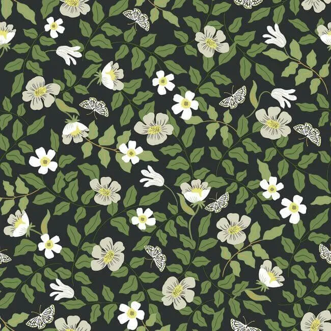 Rifle Paper Co. Primrose wallpaper, color Off White & Black, SKU PSW1315RL