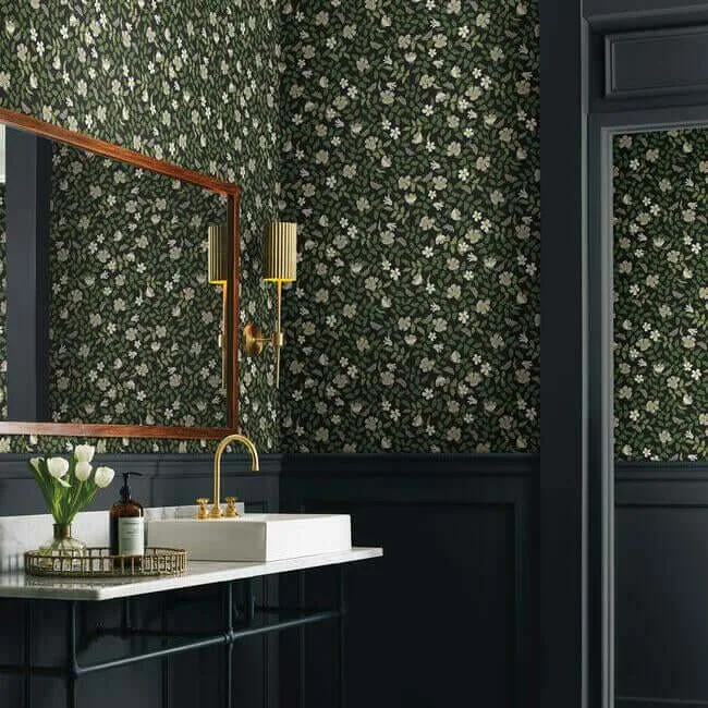 Rifle Paper Co. Primrose wallpaper, color Off White & Black, SKU PSW1315RL