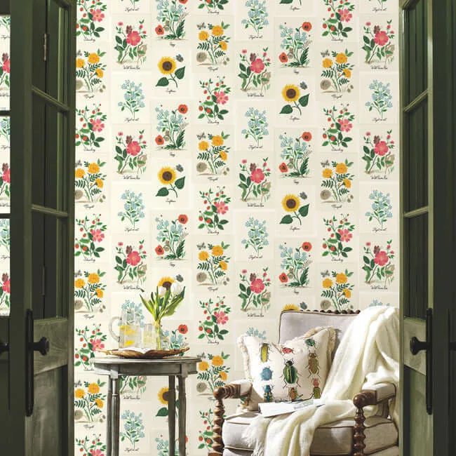 Rifle Paper Co. Botanical Prints - White & Pink Wallpaper | Buy Online Rifle Paper Co. Botanical Prints wallpaper, color White & Pink, SKU RP7334
