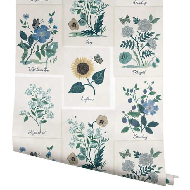 Rifle Paper Co. Botanical Prints - White & Blue Wallpaper | Buy Online Rifle Paper Co. Botanical Prints wallpaper, color White & Blue, SKU RP7335