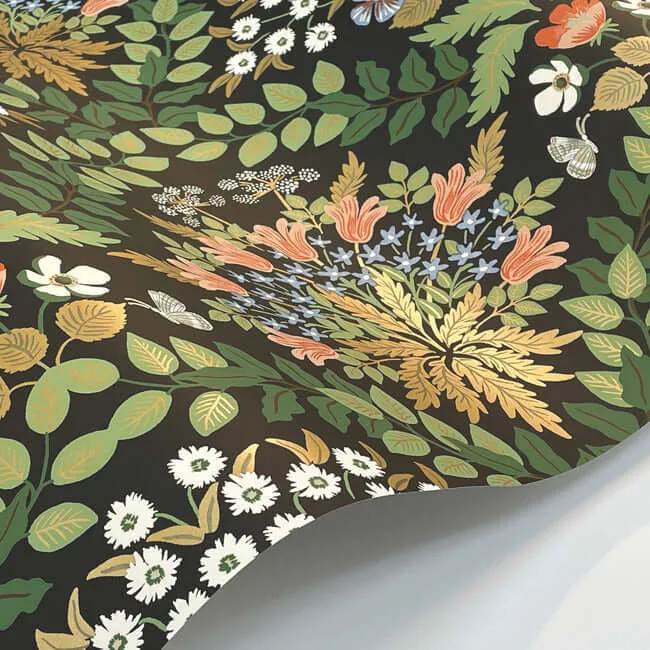 Rifle Paper Co. Bramble - Black & Green Wallpaper | Buy Online Rifle Paper Co. Bramble wallpaper, color Black & Green, SKU RP7318