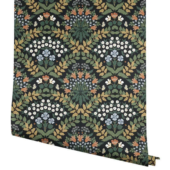 Rifle Paper Co. Bramble - Black & Green Wallpaper | Buy Online Rifle Paper Co. Bramble wallpaper, color Black & Green, SKU RP7318