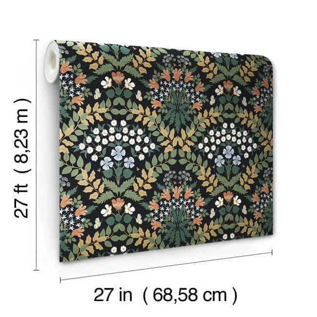 Rifle Paper Co. Bramble - Black & Green Wallpaper | Buy Online Rifle Paper Co. Bramble wallpaper, color Black & Green, SKU RP7318