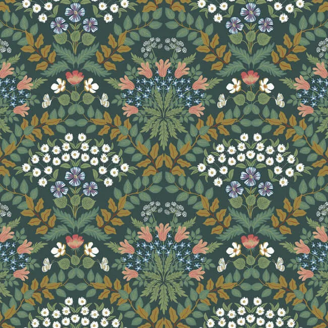 Rifle Paper Co. Bramble wallpaper, color Green & Gold, SKU RP7322