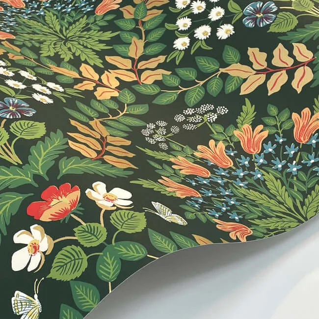 Rifle Paper Co. Bramble - Green & Gold Wallpaper | Buy Online Rifle Paper Co. Bramble wallpaper, color Green & Gold, SKU RP7322