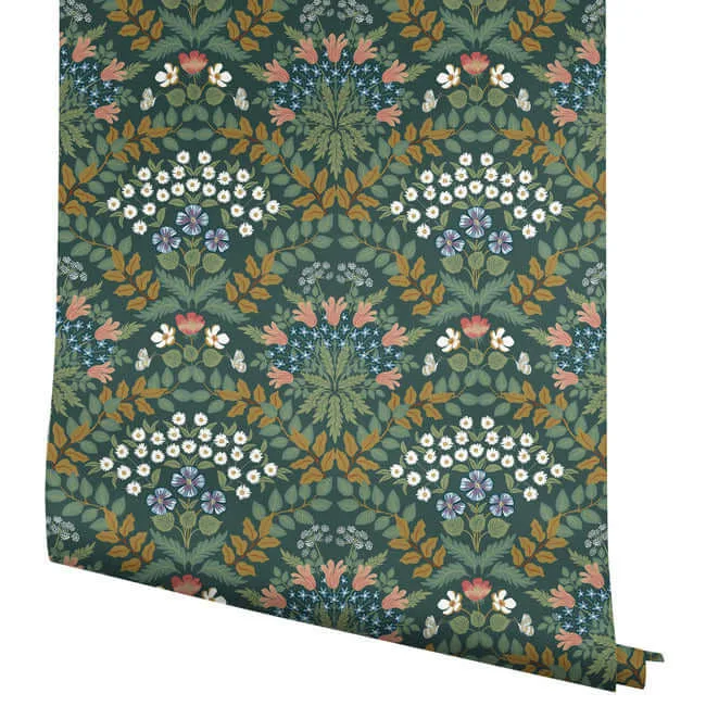 Rifle Paper Co. Bramble - Green & Gold Wallpaper | Buy Online Rifle Paper Co. Bramble wallpaper, color Green & Gold, SKU RP7322