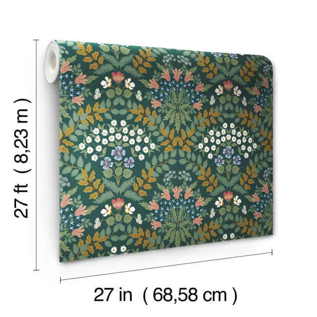 Rifle Paper Co. Bramble - Green & Gold Wallpaper | Buy Online Rifle Paper Co. Bramble wallpaper, color Green & Gold, SKU RP7322