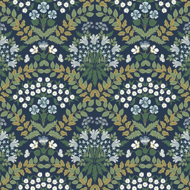Rifle Paper Co. Bramble wallpaper, color Navy & Green, SKU RP7324