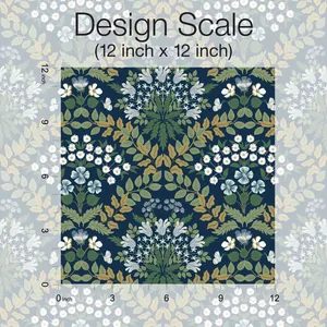 Rifle Paper Co. Bramble wallpaper, color Navy & Green, SKU RP7324