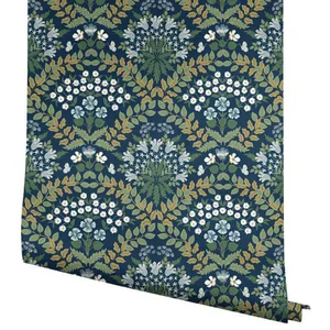 Rifle Paper Co. Bramble wallpaper, color Navy & Green, SKU RP7324