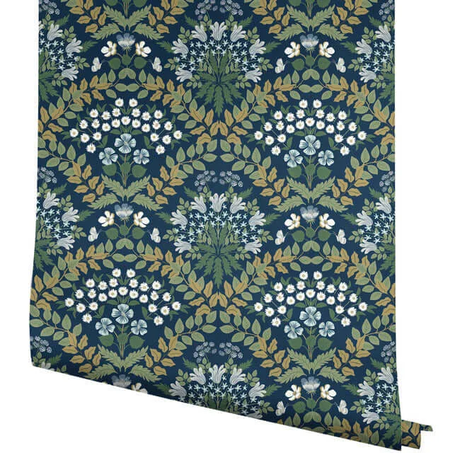 Rifle Paper Co. Bramble - Navy & Green Wallpaper | Buy Online Rifle Paper Co. Bramble wallpaper, color Navy & Green, SKU RP7324