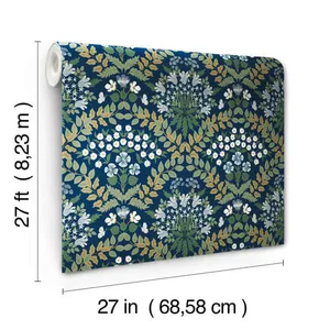 Rifle Paper Co. Bramble wallpaper, color Navy & Green, SKU RP7324