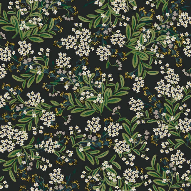 Rifle Paper Co. Cornflower wallpaper, color Black & Green, SKU RP7384
