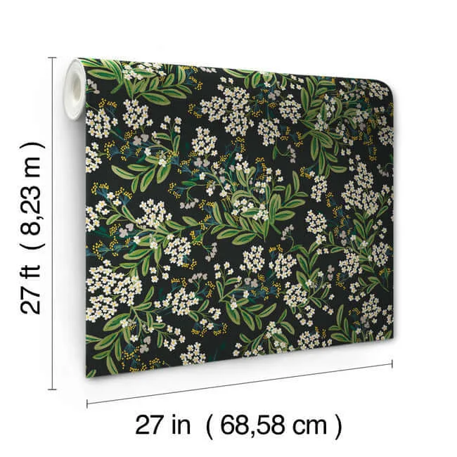 Rifle Paper Co. Cornflower - Black & Green Wallpaper | Buy Online Rifle Paper Co. Cornflower wallpaper, color Black & Green, SKU RP7384